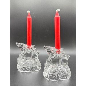 Waterford Marquis Crystal Reindeer Candle Holders - Set of 2 Vintage New